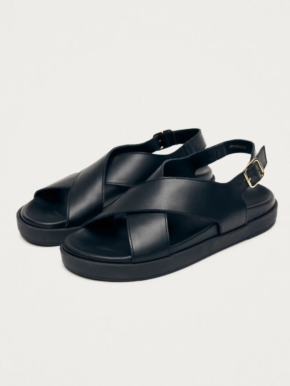 Alohas Black Leather Cross-Strap Slingback Sandals